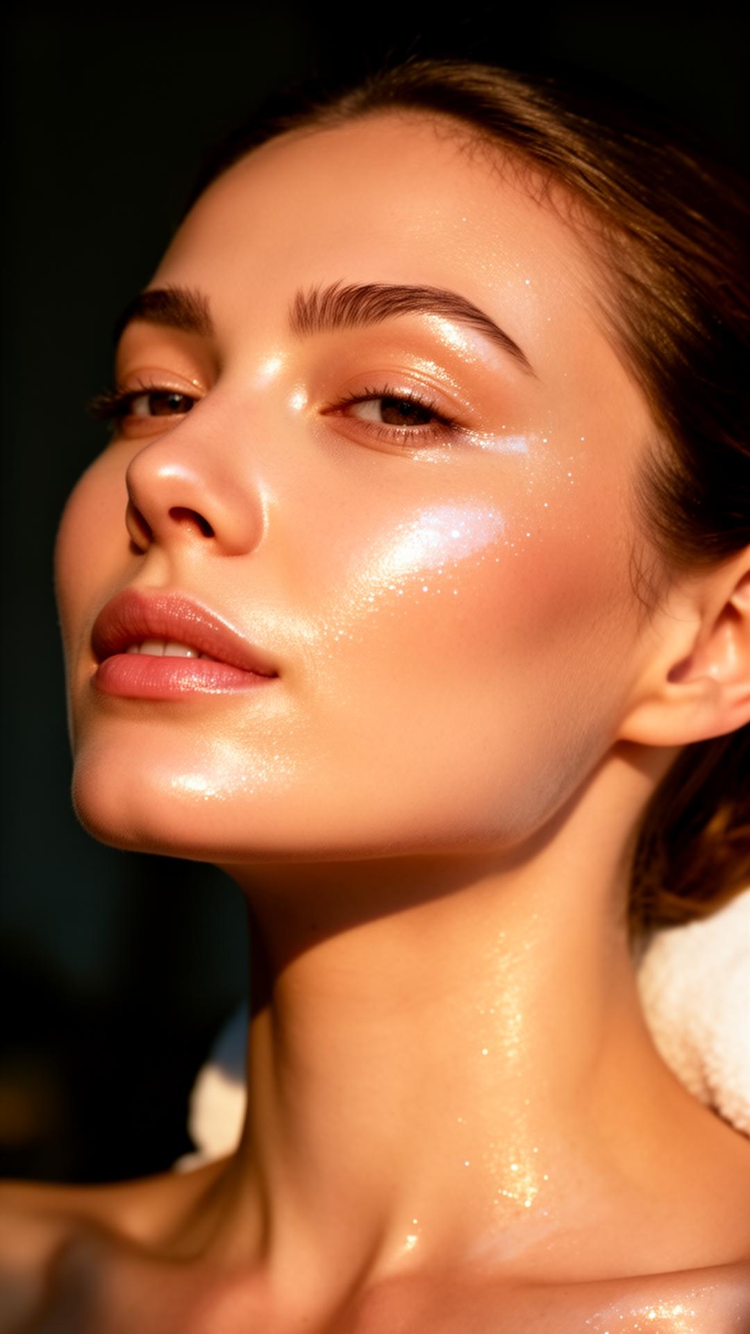 Close-up of luminous, dewy skin after a Golden Aesthetic facial